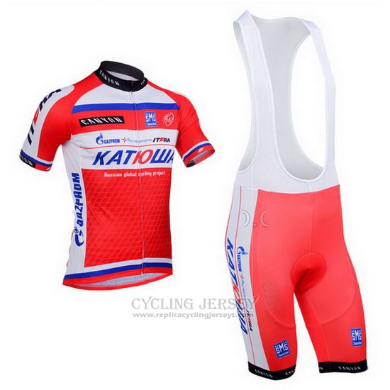 2013 Cycling Jersey Katusha White and Red Short Sleeve and Bib Short